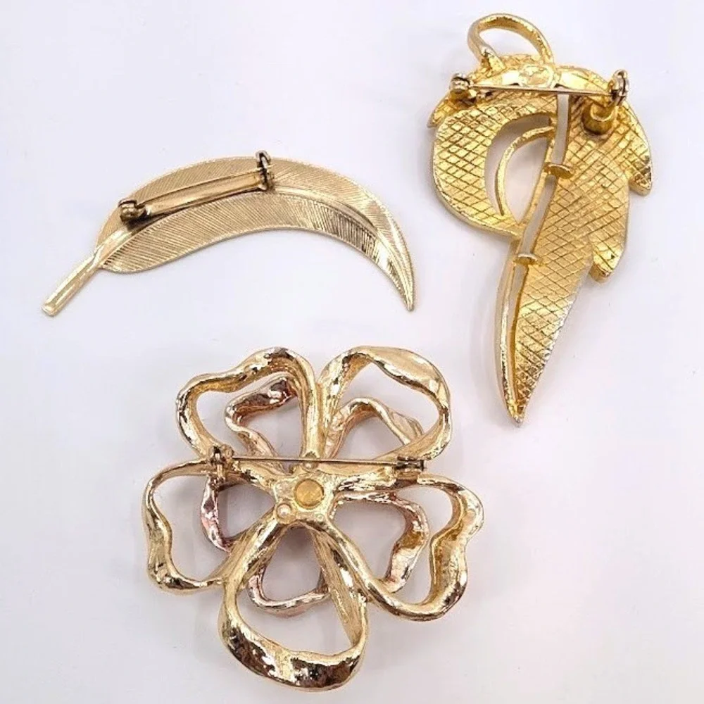 VTG Brooch Lot Floral Gold Tone Thorley Bone China Gerrys Botanical Garden Party